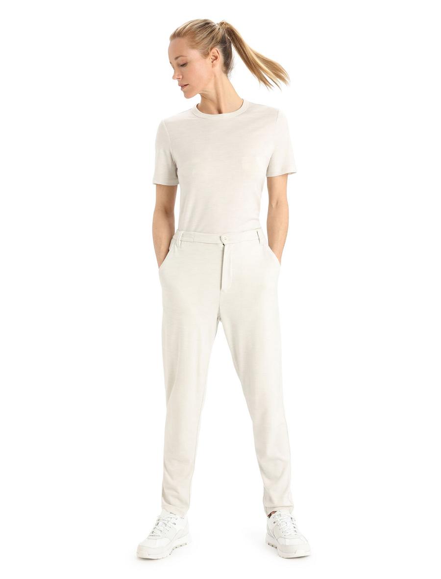 Ecru Heather Women's Icebreaker MerinoFine™ Interlock Pants | USA 1522WNBY